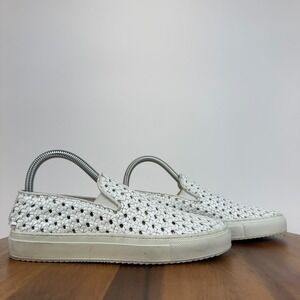 Womens Rocco P. White Leather Basket Woven Slip On Shoes Sneakers Size 35 US 5
